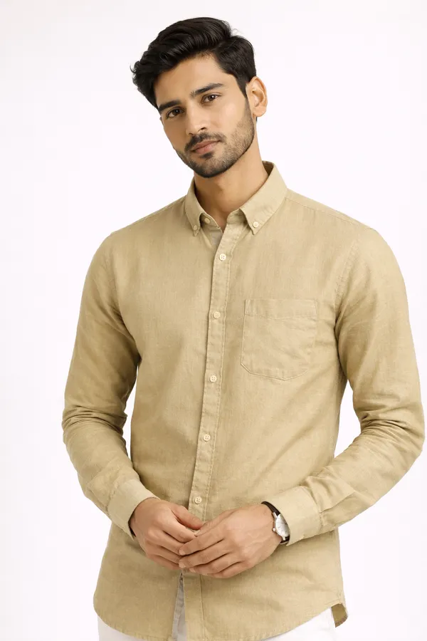 Khakhi_&_Black_Pack_Of_2_Linen_Plain_Premium_Shirts_For_Men