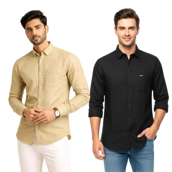 Khakhi_&_Black_Pack_Of_2_Linen_Plain_Premium_Shirts_For_Men