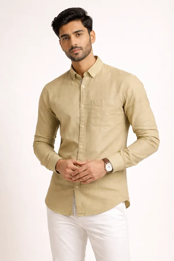 Khakhi_&_Black_Pack_Of_2_Linen_Plain_Premium_Shirts_For_Men