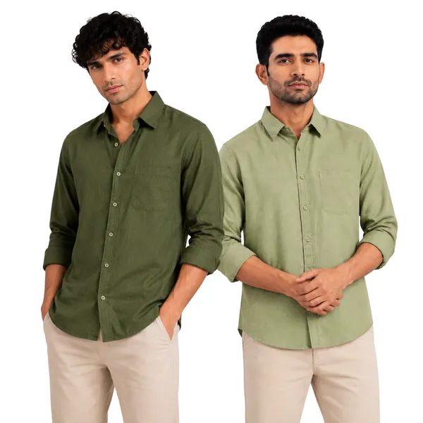 Olive_Green_&_Sage_Green_Of_2_Linen_Plain_Premium_Shirts_For_Men