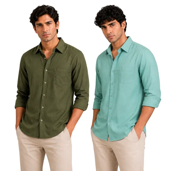 Olive_Green_&_Sage_Mint_Of_2_Linen_Plain_Premium_Shirts_For_Men