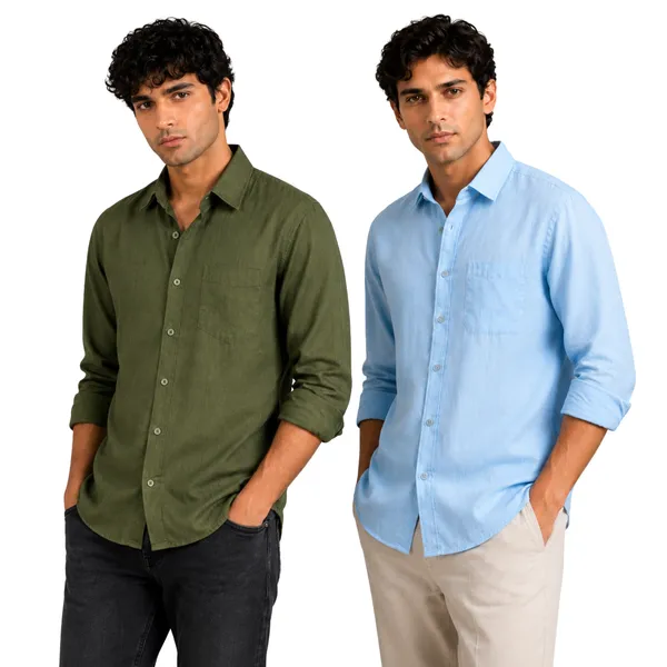Olive_Green_&_Sky_Blue_Of_2_Linen_Plain_Premium_Shirts_For_Men