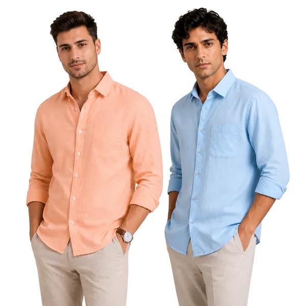 Peach_&_Sky_Blue_Of_2_Linen_Plain_Premium_Shirts_For_Men