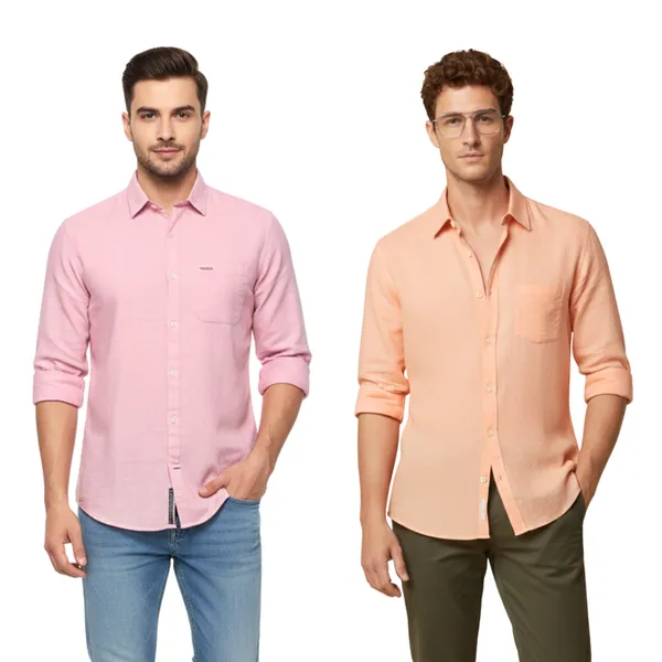 Pink_&_Peach_Pack_Of_2_Linen_Plain_Premium_Shirts_For_Men