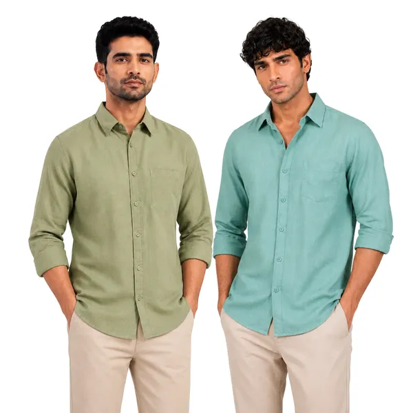 Sage_Green_&_Sage_Mint_Of_2_Linen_Plain_Premium_Shirts_For_Men