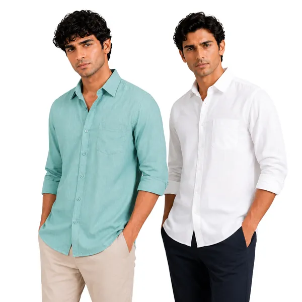 Sage_Mint_&_White_Of_2_Linen_Plain_Premium_Shirts_For_Men