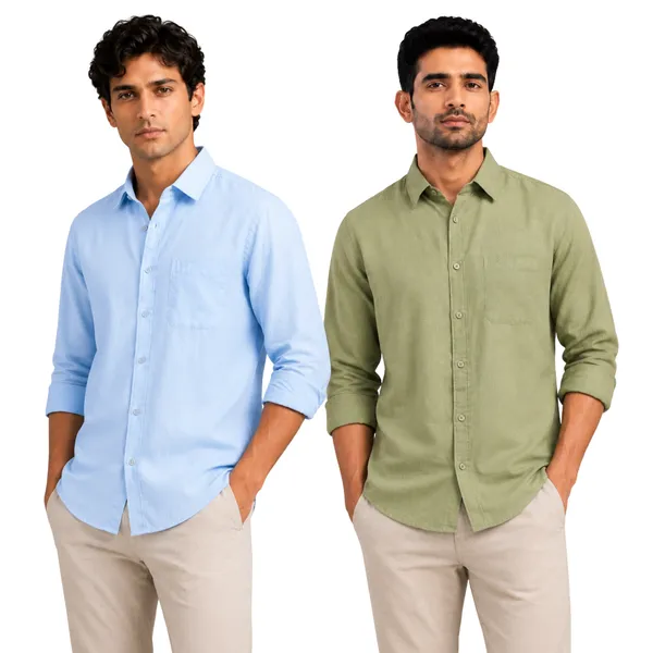 Sky_Blue_&_Sage_Green_Of_2_Linen_Plain_Premium_Shirts_For_Men