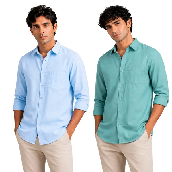Sky_Blue_&_Sage_Mint_Of_2_Linen_Plain_Premium_Shirts_For_Men