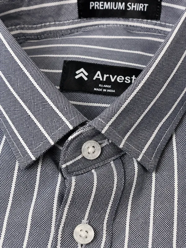 ARVEST_Charcoal_Grey_Oxford_Stripe_Cotton_Shirt