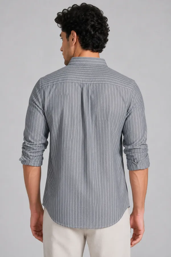 ARVEST_Charcoal_Grey_Oxford_Stripe_Cotton_Shirt