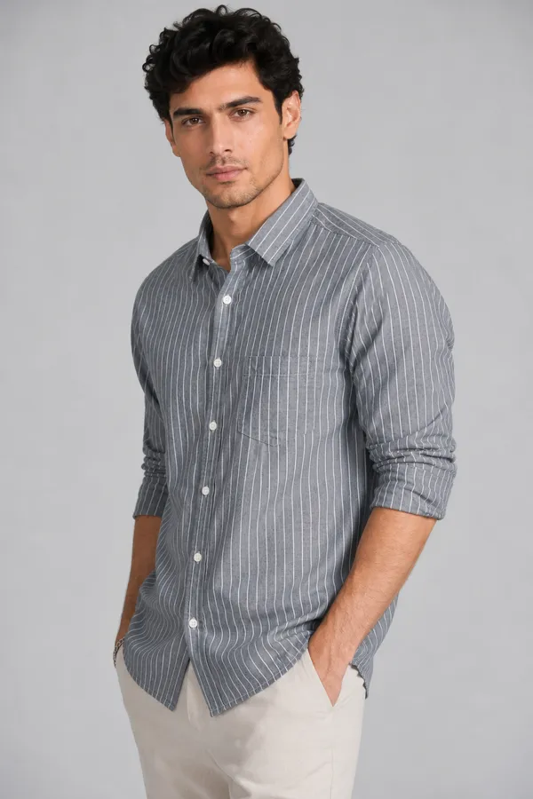 ARVEST_Charcoal_Grey_Oxford_Stripe_Cotton_Shirt