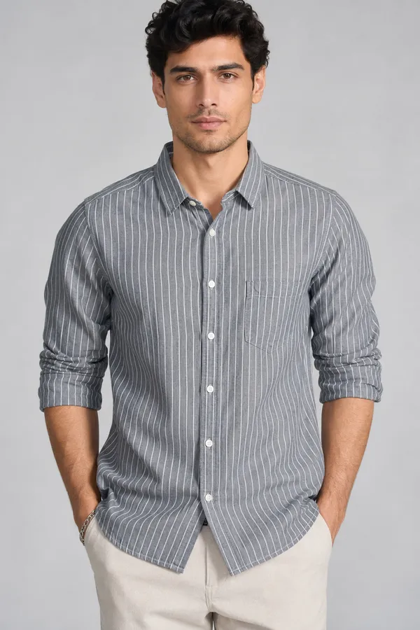 ARVEST_Charcoal_Grey_Oxford_Stripe_Cotton_Shirt