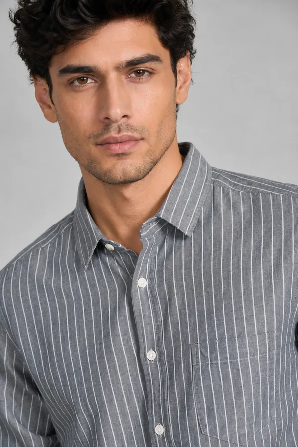 ARVEST_Charcoal_Grey_Oxford_Stripe_Cotton_Shirt
