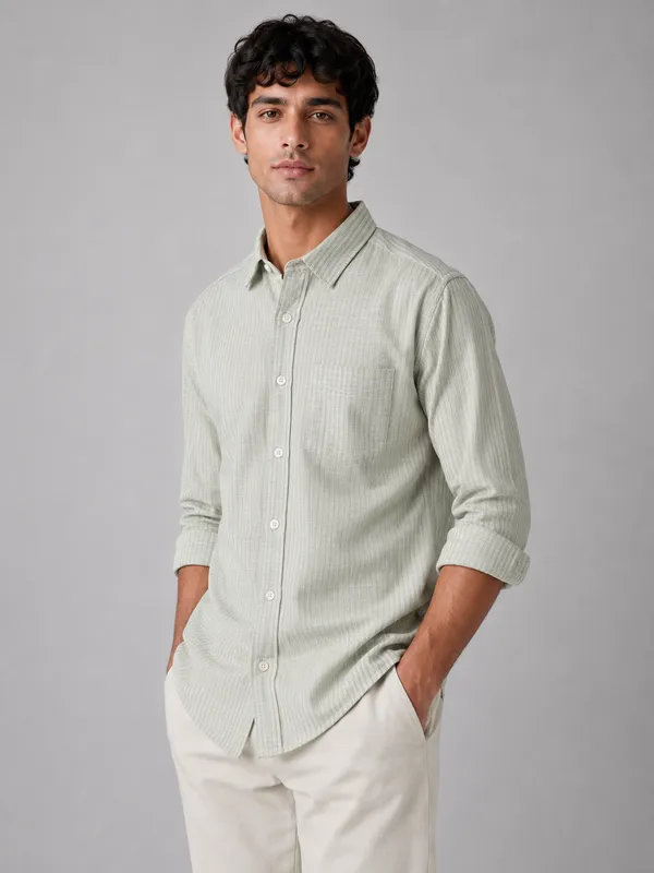 ARVEST_Sage_Green_Multi-Line_Linen_Shirt