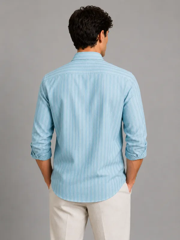 ARVEST_Sky_Blue_Multi-Line_Linen_Shirt