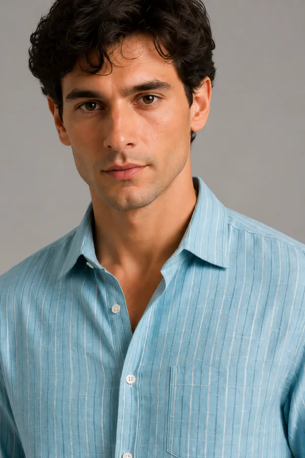 ARVEST_Sky_Blue_Multi-Line_Linen_Shirt