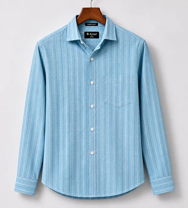 ARVEST_Sky_Blue_Multi-Line_Linen_Shirt