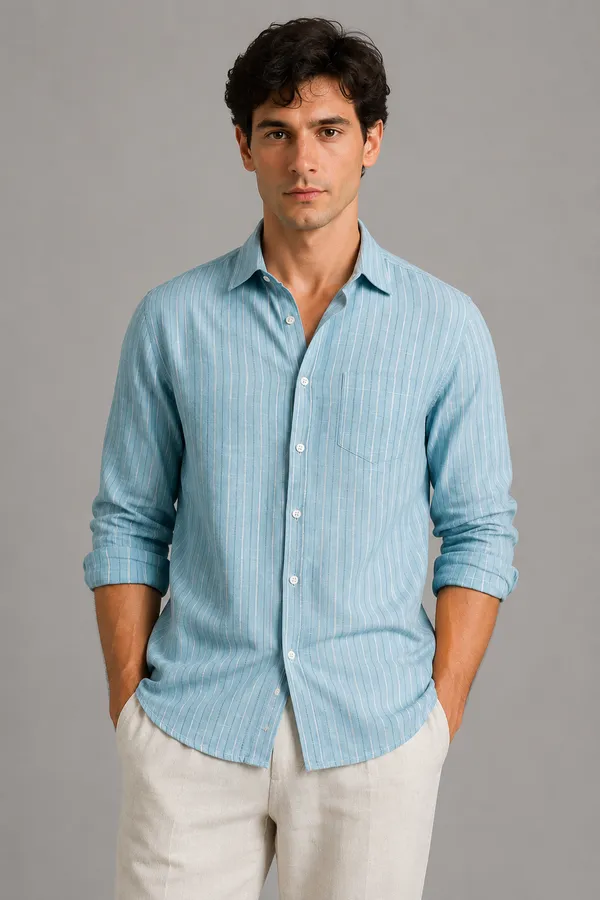 ARVEST_Sky_Blue_Multi-Line_Linen_Shirt