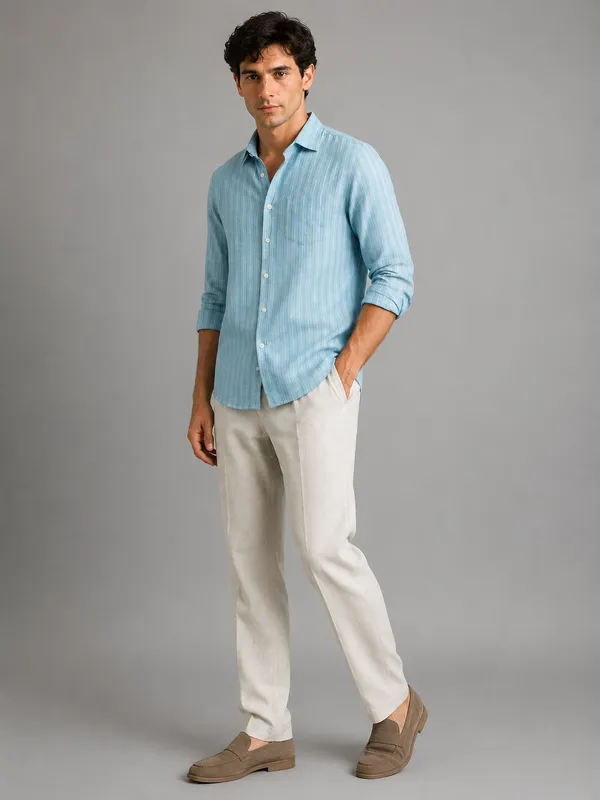 ARVEST_Sky_Blue_Multi-Line_Linen_Shirt