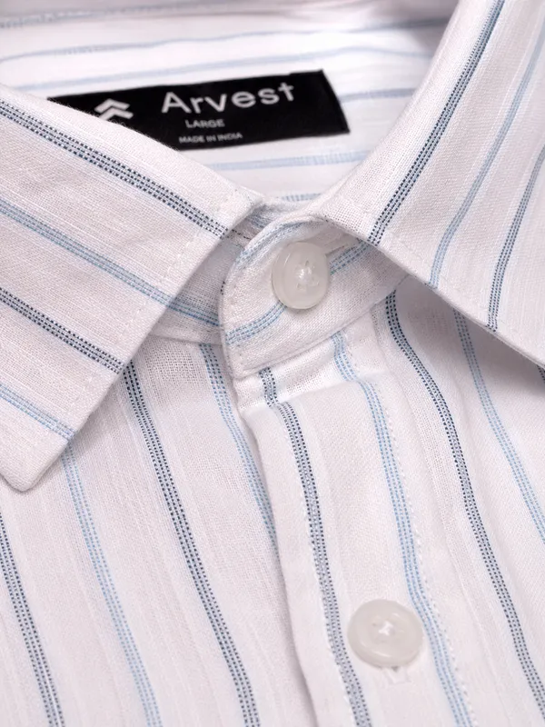 ARVEST_White_Blue_Multi-Line_Linen_Shirt