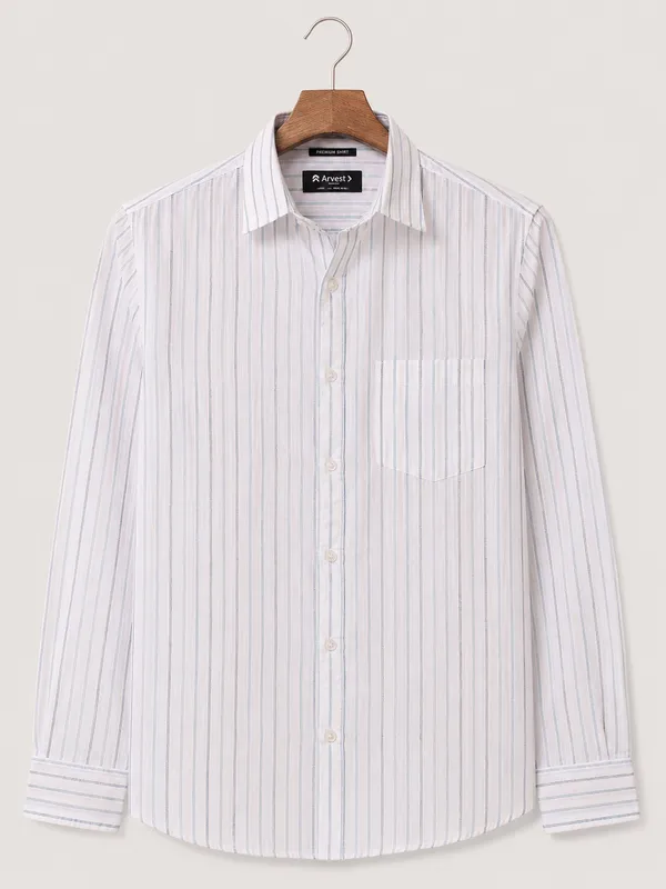 ARVEST_White_Blue_Multi-Line_Linen_Shirt