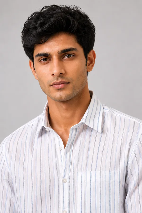 ARVEST_White_Blue_Multi-Line_Linen_Shirt