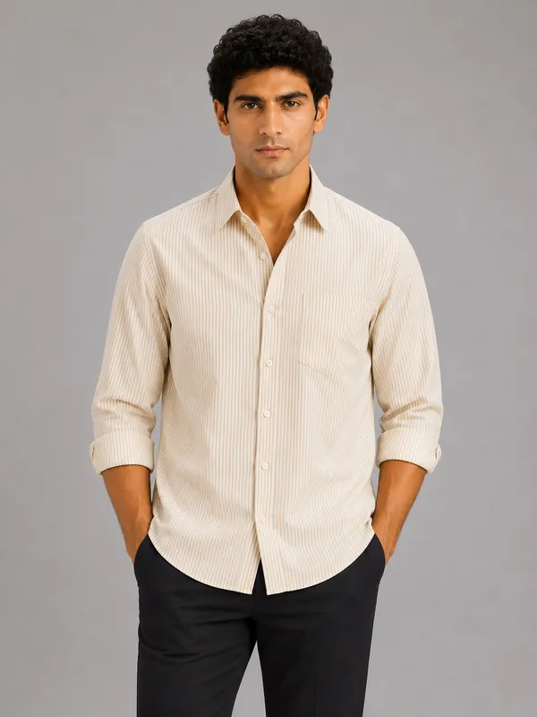 ARVEST_Beige_Oxford_Stripe_Premium_Cotton_Shirt