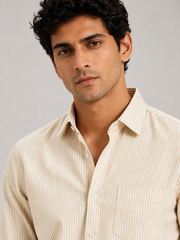 ARVEST_Beige_Oxford_Stripe_Premium_Cotton_Shirt