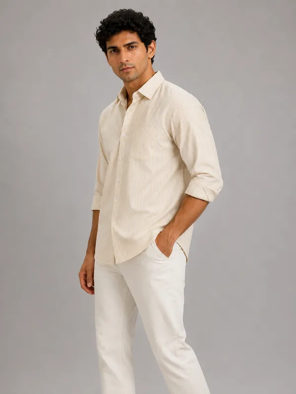 ARVEST_Beige_Oxford_Stripe_Premium_Cotton_Shirt