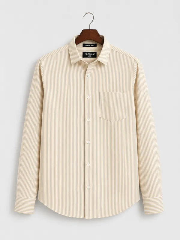 ARVEST_Beige_Oxford_Stripe_Premium_Cotton_Shirt