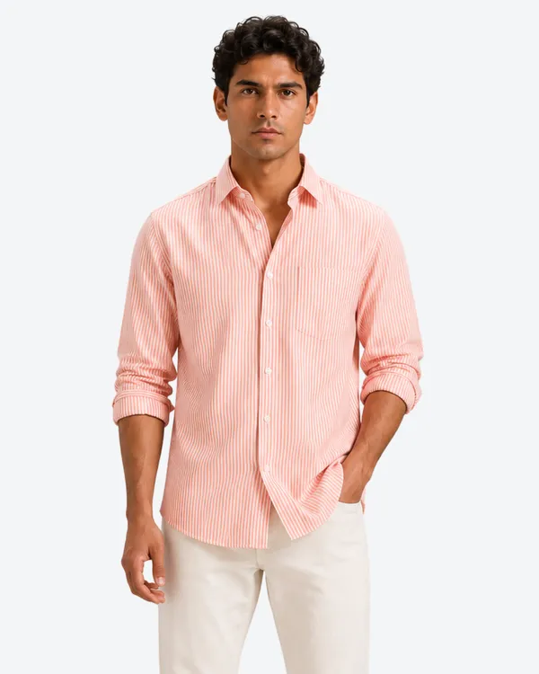 ARVEST_Coral_Pink_Oxford_Stripe_Premium_Cotton_Shirt