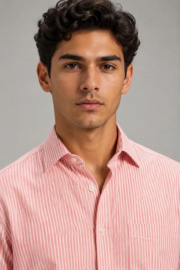 ARVEST_Coral_Pink_Oxford_Stripe_Premium_Cotton_Shirt