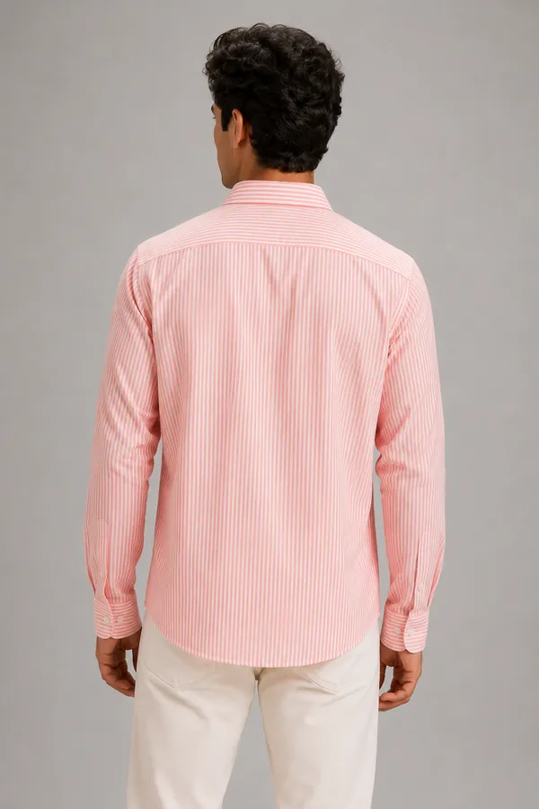 ARVEST_Coral_Pink_Oxford_Stripe_Premium_Cotton_Shirt
