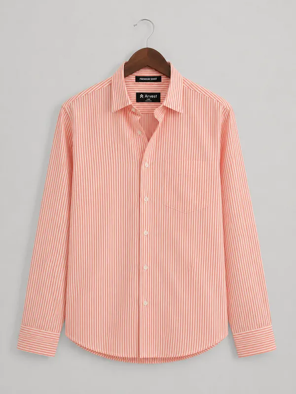 ARVEST_Coral_Pink_Oxford_Stripe_Premium_Cotton_Shirt