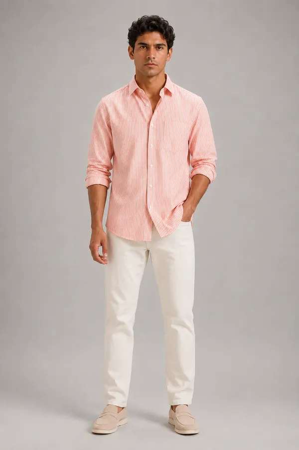 ARVEST_Coral_Pink_Oxford_Stripe_Premium_Cotton_Shirt