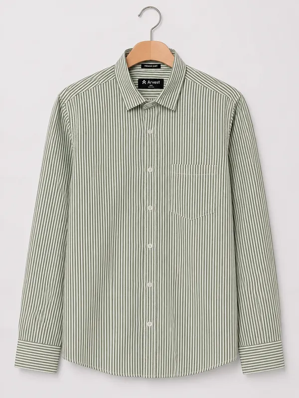 ARVEST_Forest_Green_Oxford_Stripe_Premium_Cotton_Shirt