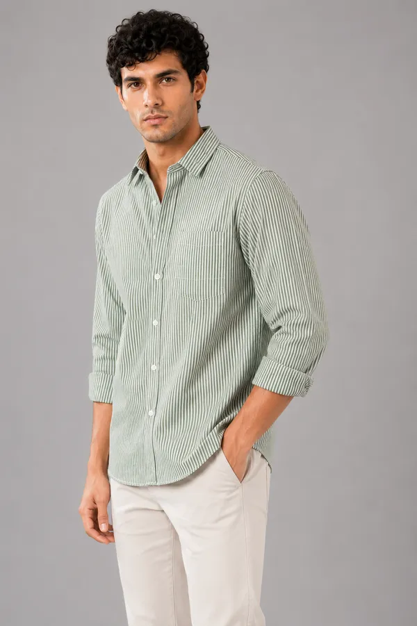 ARVEST_Forest_Green_Oxford_Stripe_Premium_Cotton_Shirt