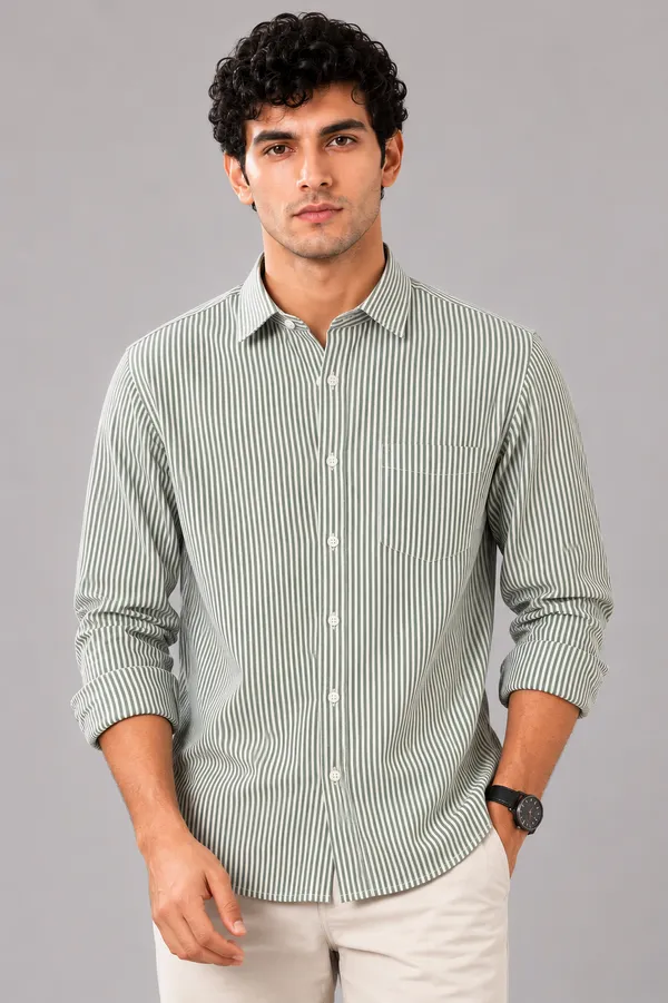 ARVEST_Forest_Green_Oxford_Stripe_Premium_Cotton_Shirt