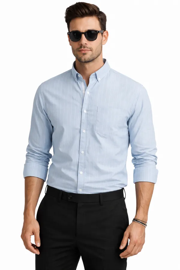 White_&_Khakhi_Of_2_Pinstripe_Premium_Shirts_For_Men