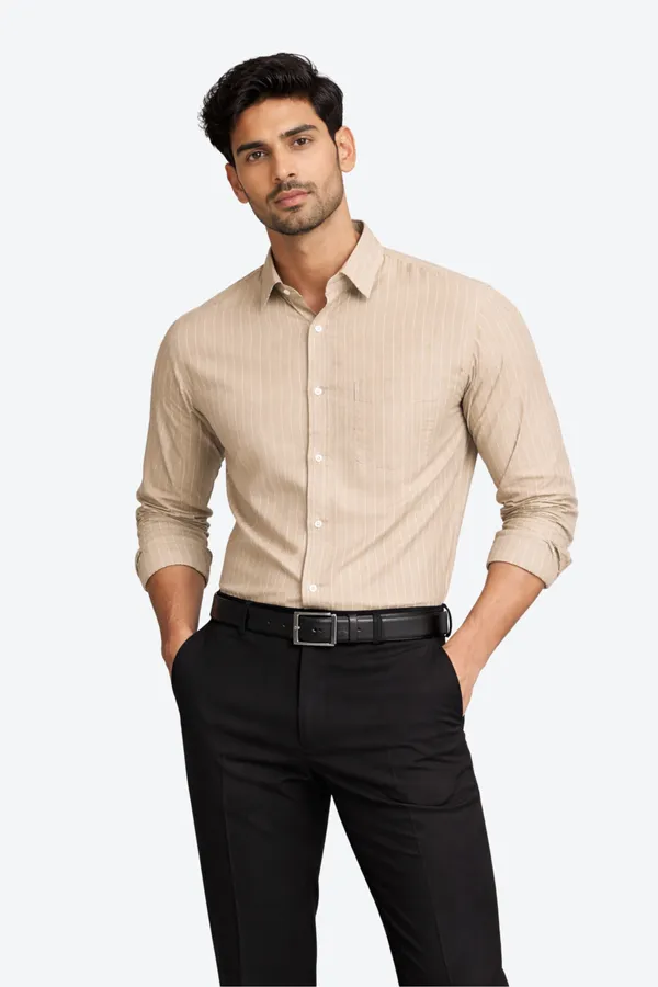 White_&_Khakhi_Of_2_Pinstripe_Premium_Shirts_For_Men