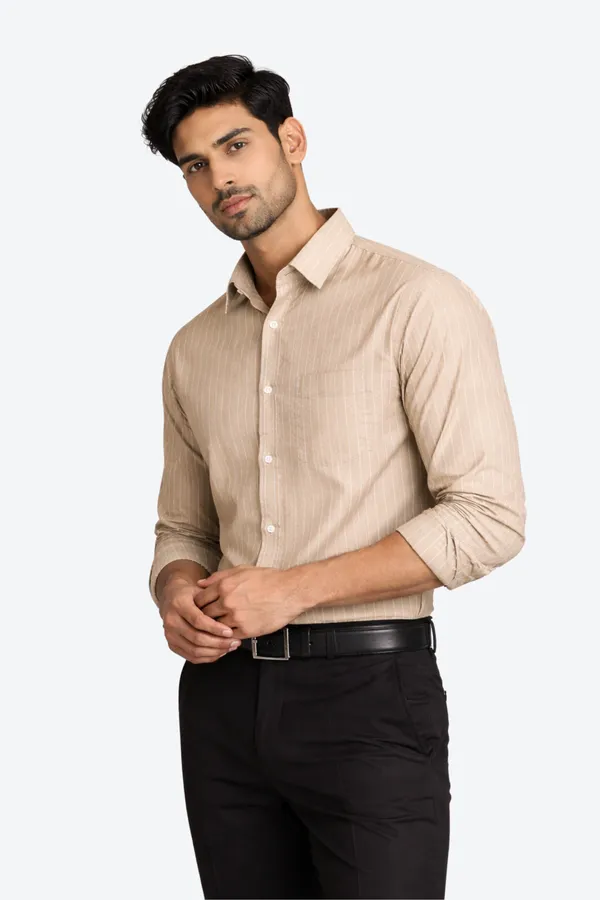 White_&_Khakhi_Of_2_Pinstripe_Premium_Shirts_For_Men