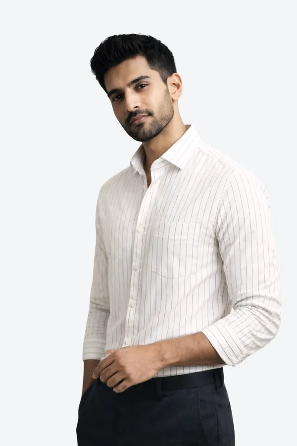 White_&_Khakhi_Of_2_Pinstripe_Premium_Shirts_For_Men