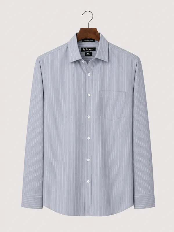 ARVEST_Grey_Pinstripe_Oxford_Cotton_Shirt