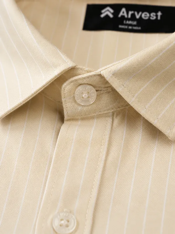 ARVEST_Light_Beige_Pinstripe_Oxford_Cotton_Shirt