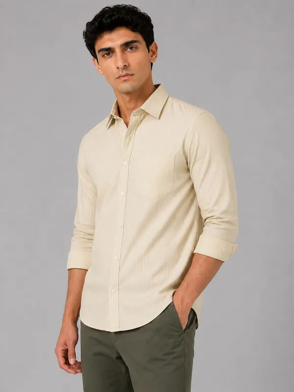 ARVEST_Light_Beige_Pinstripe_Oxford_Cotton_Shirt