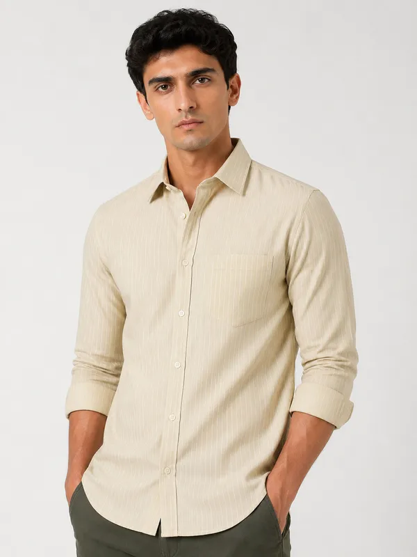 ARVEST_Light_Beige_Pinstripe_Oxford_Cotton_Shirt