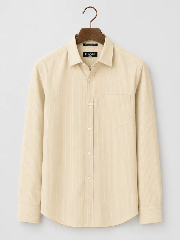 ARVEST_Light_Beige_Pinstripe_Oxford_Cotton_Shirt