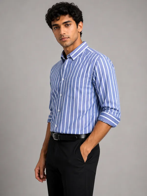 ARVEST_Royal_Blue_Oxford_Stripe_Premium_Cotton_Shirt