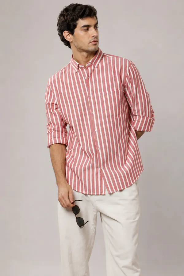 ARVEST_Brick_Red_Oxford_Stripe_Premium_Cotton_Shirt