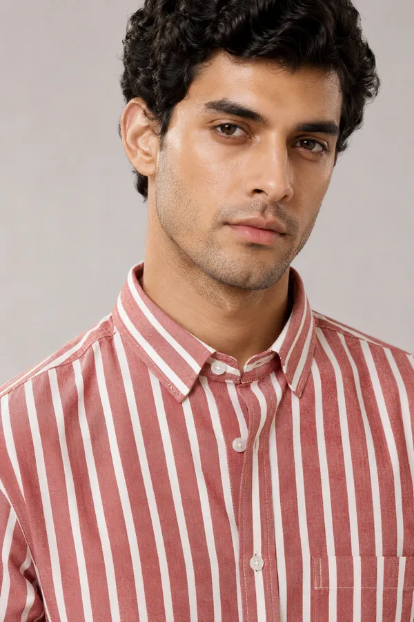 ARVEST_Brick_Red_Oxford_Stripe_Premium_Cotton_Shirt